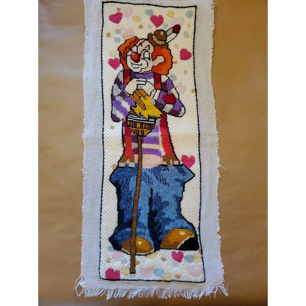 Finished Needlepoint Happy Clown Hearts Metallic